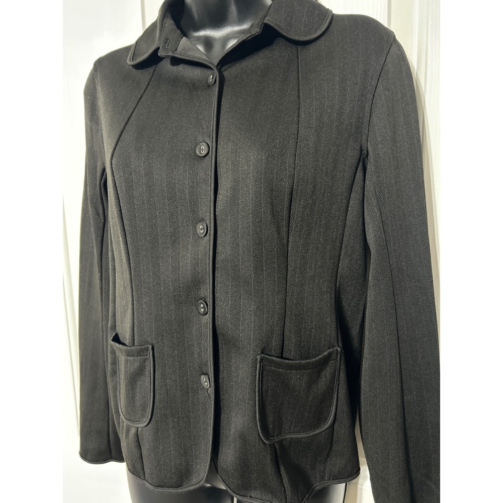 Emma James Liz Claiborne Black Herringbone Button Front Blazer Jacket‎ Small S